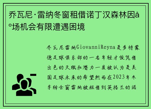 乔瓦尼·雷纳冬窗租借诺丁汉森林因出场机会有限遭遇困境